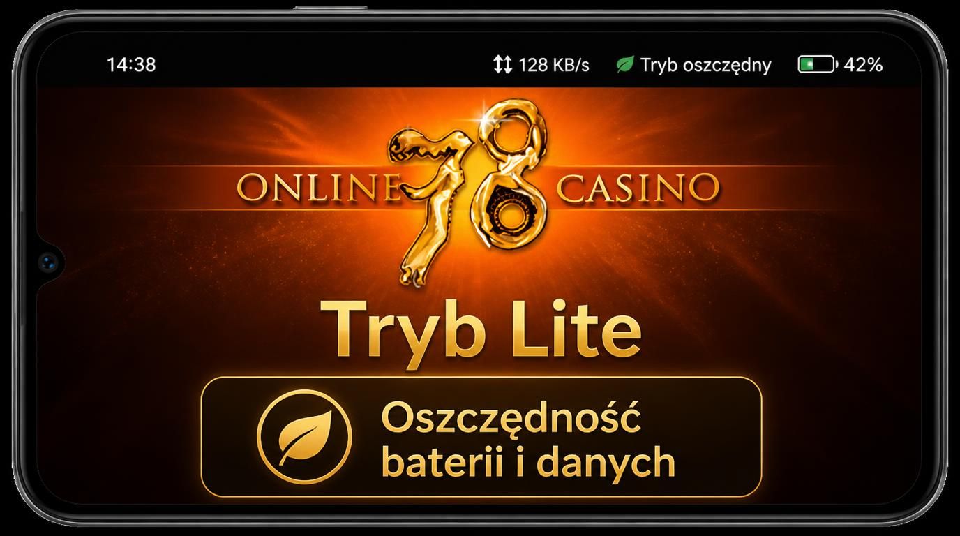 Interfejs mobilny 78 Casino z ustawieniami oszczędnymi, trybem Lite i kontrolą nad danymi oraz baterią